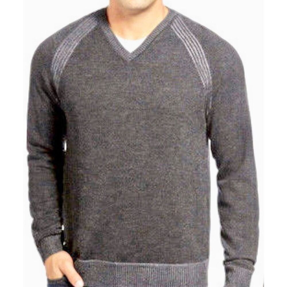 Robert Graham 100% Soft Wool V-Neck Men''s Gray Sweater Size XL